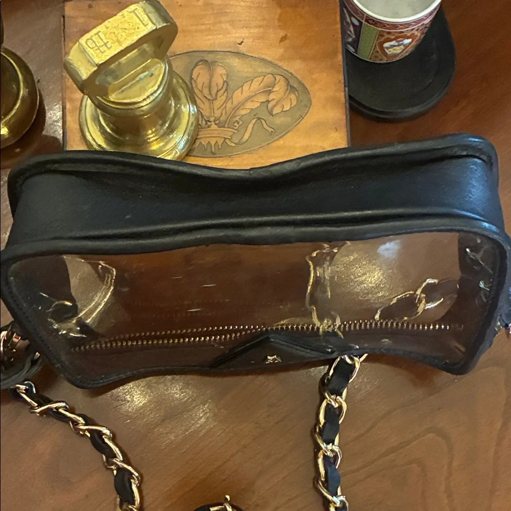 Kelly Wynne Clear “Mingle Mingle Mini” Purse Navy Real Leather Crossbody Bag